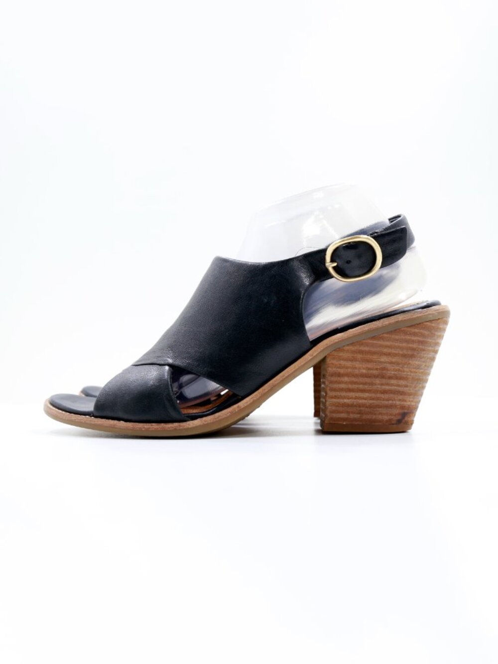 Sofft Mendi Black Leather 3" Block Heel Open Toe Slingback Sandals - 10